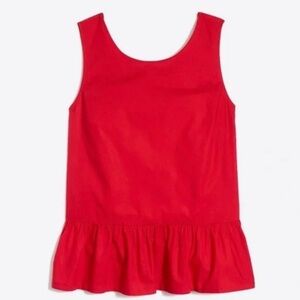 J. Crew Bow-Back Peplum Red Sleeveless Top, 100% Cotton, Size Small